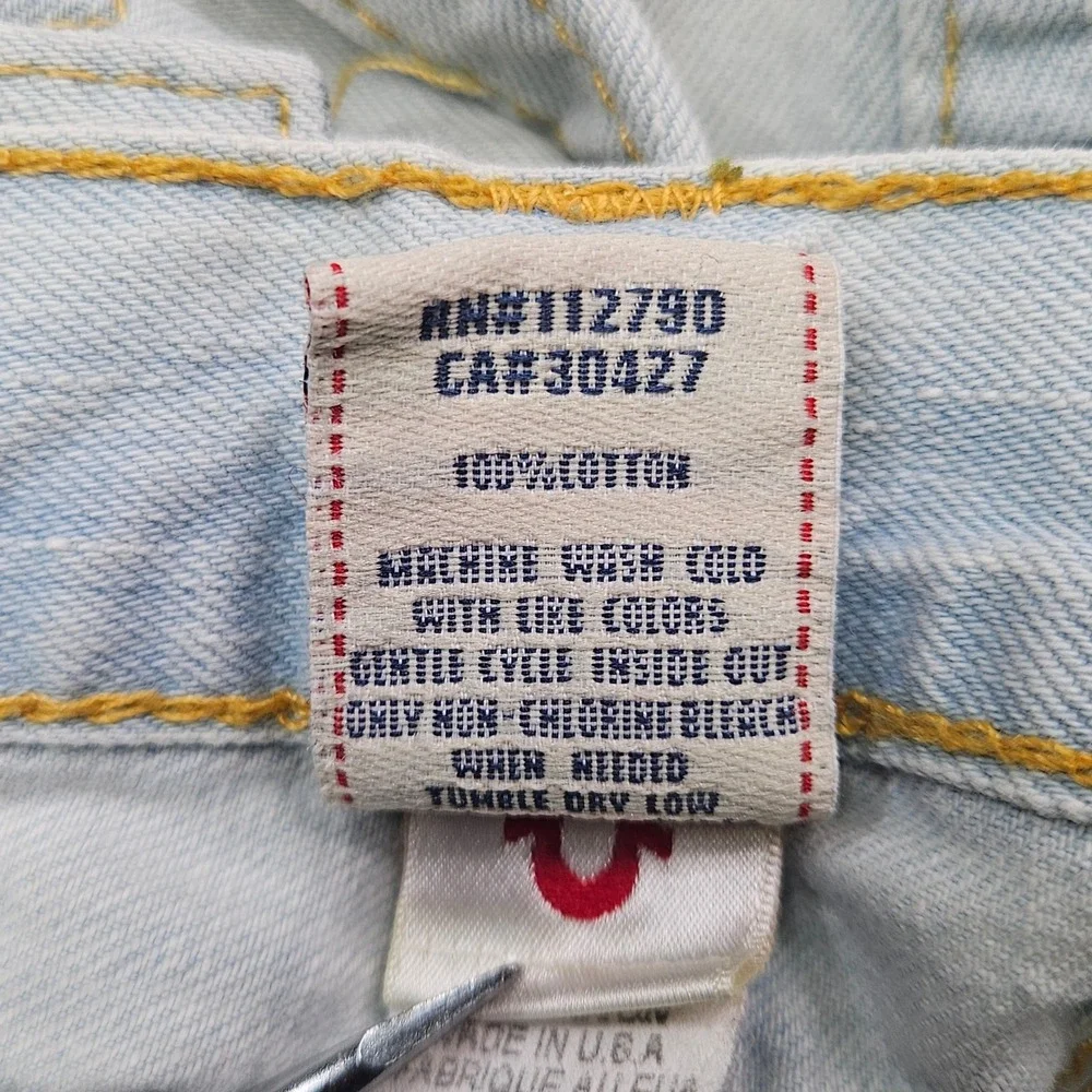 True Religion Ricky Super T Jeans Mens 24 Light Wash Blue Distressed Straight